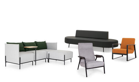 Steel Frame Upholstered Seating (Method, Lure, Plane, Impart, Array, Verde, Adroit & Revive, Noa Lounge Chair, Post Banquette & Curio Lounge)
